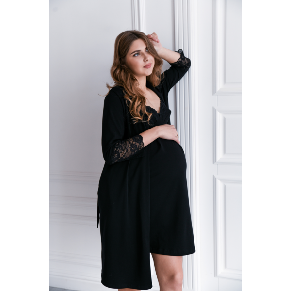 Халат для вагітних та годуючих матусь Soft&Lace, розмір M (46), Чорний - Фото 3 Халат для вагітних та годуючих матусь Soft&Lace, розмір M (46), Чорний - изображение 3