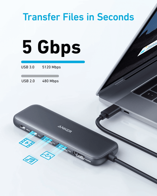 USB-хаб Anker 332 USB-C Hub 5-in-1, PD in 100W, 4K HDMI, 2xUSB-A, USB-C 5Gbps Black (A8355H11) - зображення 4