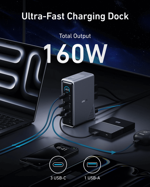 Док-станция Anker Prime Charging Docking Station 14-in-1, Dual Display, 160W Black (A83B63A1) - изображение 3