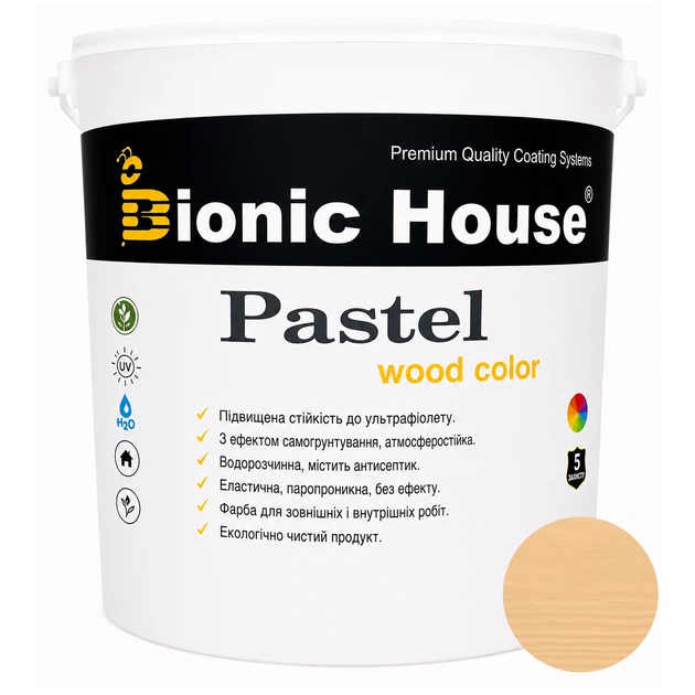 Фарба для дерева PASTEL Wood Color Bionic-House — декоративно-захисна, для фасаду, меблів і паркану 10л Карамель - Фото 1 Фарба для дерева PASTEL Wood Color Bionic-House — декоративно-захисна, для фасаду, меблів і паркану 10л Карамель - изображение 1