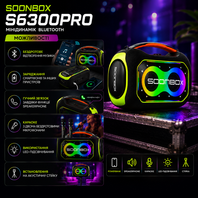 Мінідинамік Bluetooth SOONBOX S6300PRO - Фото 7 Мінідинамік Bluetooth SOONBOX S6300PRO - зображення 7