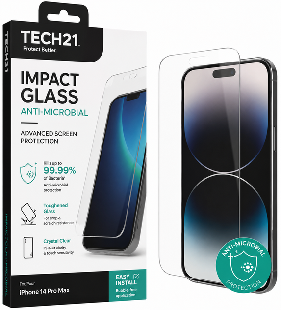 Захисне скло Tech21 Impact Glass Anti-Microbial для iPhone14 Pro Max (5056586706305) - Фото 1 Захисне скло Tech21 Impact Glass Anti-Microbial для iPhone14 Pro Max (5056586706305) - зображення 1