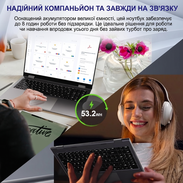 Сенсорний ноутбук 16" Jumper J1 Intel Celeron N5095 RAM 16GB SSD 512GB + eMMC 128GB Windows 11 (UKR) (102100947) - зображення 6