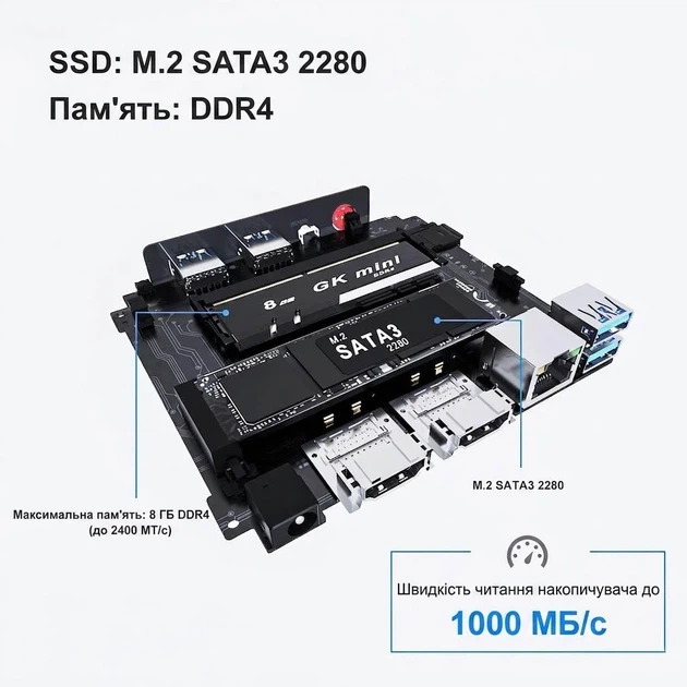 Мини ПК KUYIA GK MINI / Intel Celeron J4125 / RAM 8GB / SSD 128GB / 2 х HDMI / LAN / Wi-Fi 5 / Bluetooth 4.2 / Windows 11 / Черный (102126547) - Уценка - изображение 2