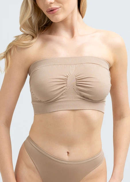 Жіночий безшовний топ з мікрофібри Giulia BANDO S/M Beige-naturale, топ бандо, без бретелей - зображення 7