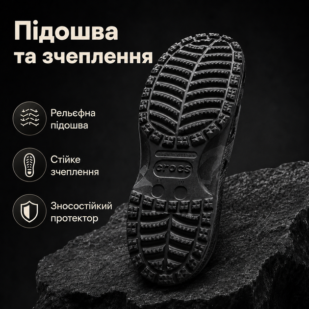 Крокси Crocs Bape чорні унісекс 37-38 на стопу 23 см гумові сабо з ремінцем, вентиляційними отворами та джибітсами - зображення 5