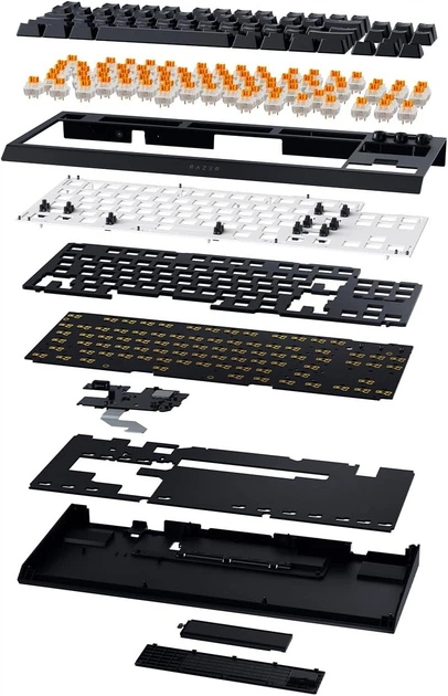 Razer Клавіатура механічна Razer BlackWidow V4 TKL HyperSpeed, 87key, Orange Switch Gen-3, USB-A/WL/BT, EN, RGB, чорний - изображение 11