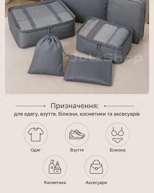 Набор дорожных органайзеров 6 в 1 для чемодана - Фото 2 Набор дорожных органайзеров 6 в 1 для чемодана - изображение 2