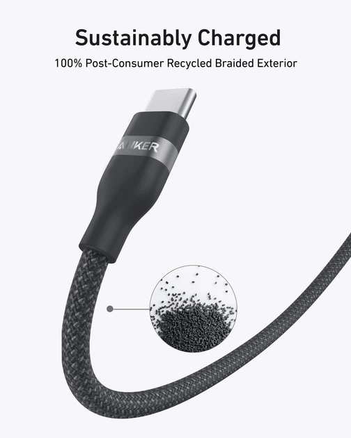 Кабель Anker Upcycled-Braided USB-C - USB-C (M/M), 240W, 0.9 м, Black (A82E2H11) - изображение 3