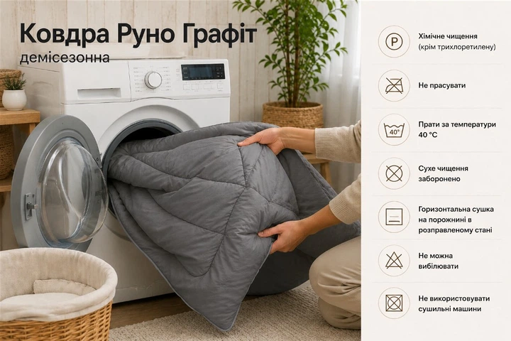 Одеяло Руно Демисезоное Полуторное 140х205 см Антиаллергенное волокно Графит (Р321.53Б_Графіт) - изображение 3