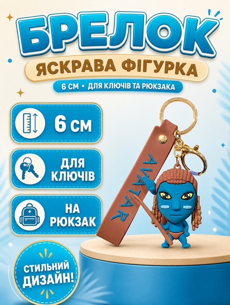 Брелок Аватар Avatar Путь воды The Way of Water Джейк Салли Jake Sully на рюкзак, ключи 6 см - Фото 1 Брелок Аватар Avatar Путь воды The Way of Water Джейк Салли Jake Sully на рюкзак, ключи 6 см - изображение 1