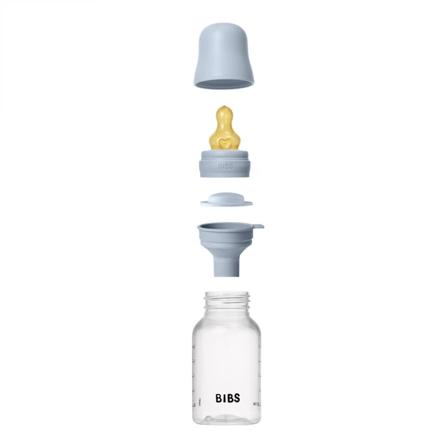 Детская бутылочка BIBS Baby Bottle Round Latex 150 мл Slow Flow (медленный поток) Baby Blue - изображение 2