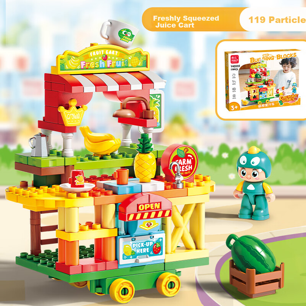 Набор для сборки FEELO, совместимый с LEGO, большой, детский, для мальчиков и девочек, подарок на день рождения, фургончик со свежевыжатыми соками, Y42035. - изображение 4