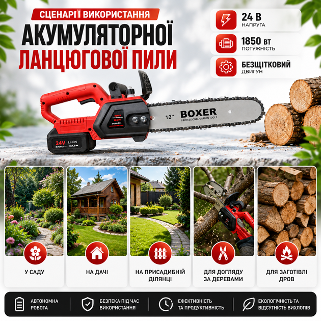 Акумуляторна ланцюгова пила 12" (30 см) 24 В - зображення 8