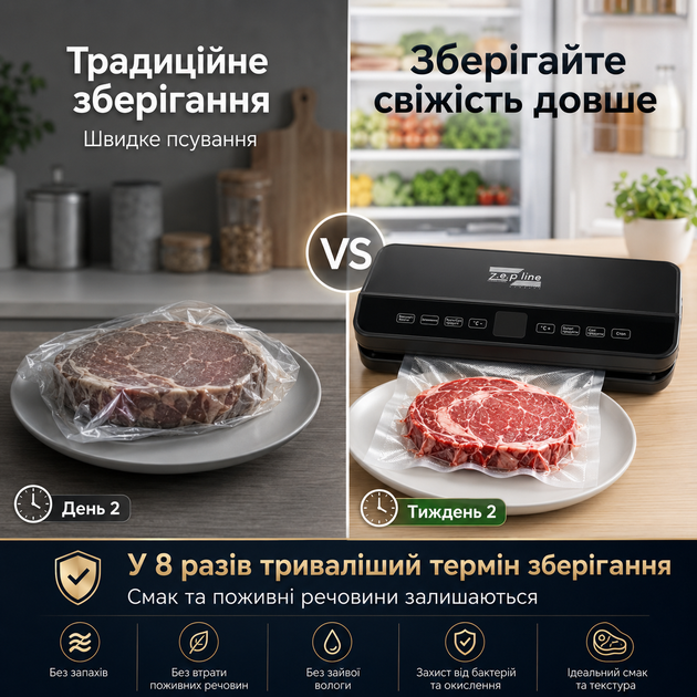Бытовой вакуумный упаковщик Вакууматор для мяса рыбы овощей и круп 200 Вт Аппарат вакуумной упаковки и подарок 20 вакуумных пакетов - изображение 2