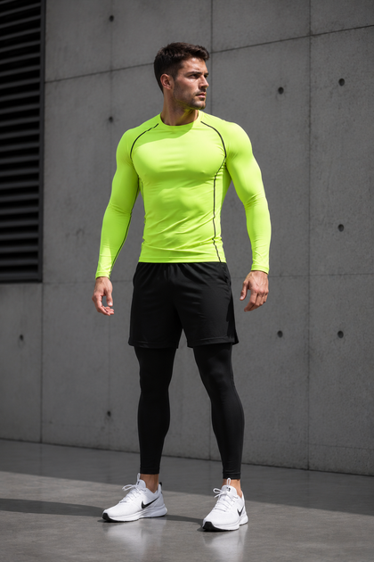 Мужской компрессионный термо-лонгслив (Neon Green, Performance Fit) M - Фото 3 Мужской компрессионный термо-лонгслив (Neon Green, Performance Fit) M - изображение 3