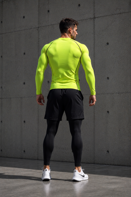 Мужской компрессионный термо-лонгслив (Neon Green, Performance Fit) M - Фото 4 Мужской компрессионный термо-лонгслив (Neon Green, Performance Fit) M - изображение 4
