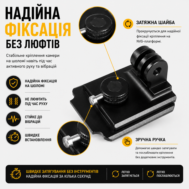 Металеве кріплення для екшн-камери на тактичний шолом FAST/MICH подвійна фіксація чорне для GoPro DJI Insta360 - Фото 10 Металеве кріплення для екшн-камери на тактичний шолом FAST/MICH подвійна фіксація чорне для GoPro DJI Insta360 - зображення 10