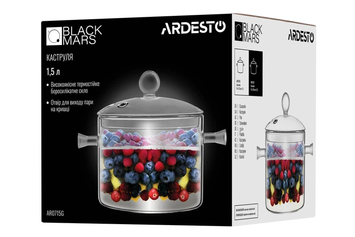 Кастрюля Ardesto Black Mars 1.5 л, боросиликатное стекло (AR0715GB) - Фото 5 Кастрюля Ardesto Black Mars 1.5 л, боросиликатное стекло (AR0715GB) - изображение 5