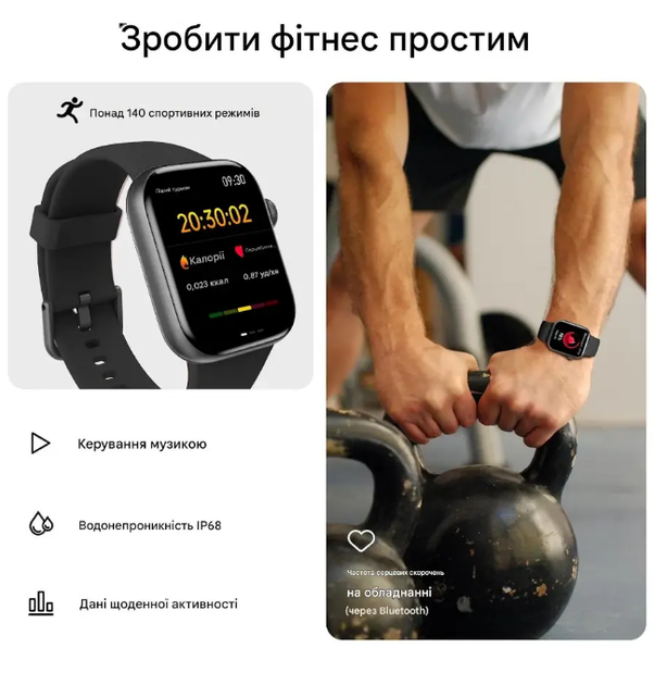 Смарт-годинник AcclaFit P5, 1.85 , Bluetooth дзвінки, 140+ спортрежимів, IP68, чорний - зображення 3