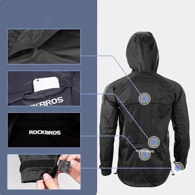 Куртка дощовик Rockbros YPY013BK4XL дихаюча вітрозахисна XXXXL Чорний (Rockbros-YPY013BK4XL) - зображення 6
