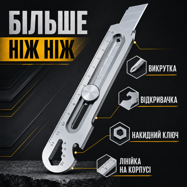 Металевий багатофункціональний канцелярський ніж з нержавіючої сталі зі змінним лезом і лінійкою - Фото 4 Металевий багатофункціональний канцелярський ніж з нержавіючої сталі зі змінним лезом і лінійкою - зображення 4