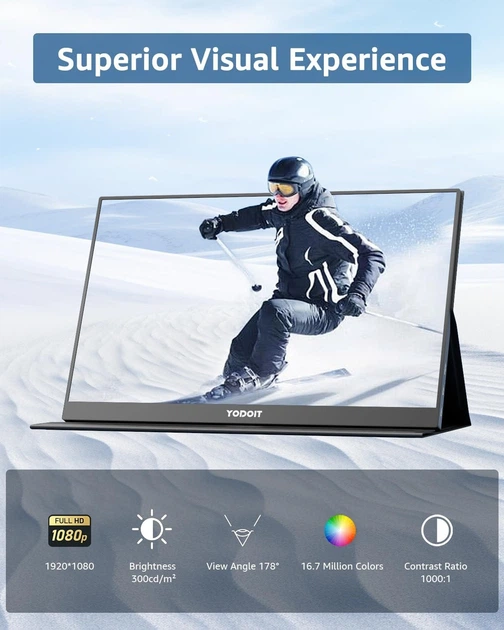 Портативний монітор 15.6" Yodoit PTM15 Full HD IPS 60 Гц - зображення 2