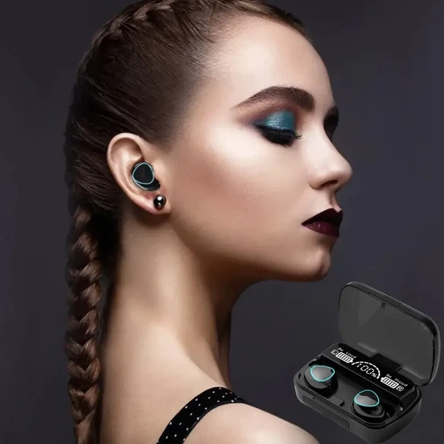 Беспроводные Bluetooth наушники с дисплеем и микрофоном TWS M10, Черный / Блютуз наушники с функцией PowerBank - Фото 7 Беспроводные Bluetooth наушники с дисплеем и микрофоном TWS M10, Черный / Блютуз наушники с функцией PowerBank - изображение 7