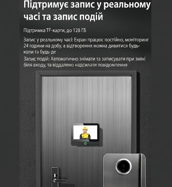 Цифровий дверний WiFi відео вічко 1080HD Usafe W50s бездротовий відеодомофон чорний - зображення 5