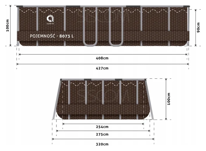 Басейн каркасний, прямокутний Avenli 427x275x100 см. (Brown) 16в1 (2820) (LEO_2820) - изображение 3