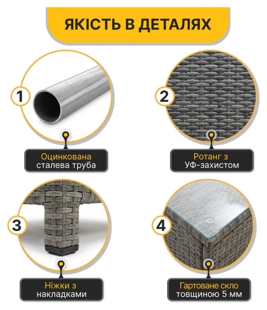 Комплект садових меблів LEOBRO Lounge Set 3-в-1 (LB-1057) (LEO_LB-1057) - Фото 4 Комплект садових меблів LEOBRO Lounge Set 3-в-1 (LB-1057) (LEO_LB-1057) - изображение 4