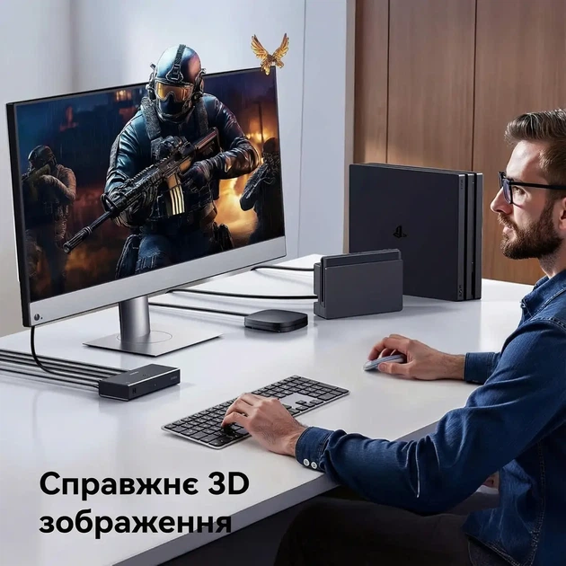 Перемикач HDMI Ugreen 3 в 1 4K 60Гц HDR10+ 3D Dolby Audio з пультом ДК та живленням USB-C Чорний - Фото 4 Перемикач HDMI Ugreen 3 в 1 4K 60Гц HDR10+ 3D Dolby Audio з пультом ДК та живленням USB-C Чорний - зображення 4