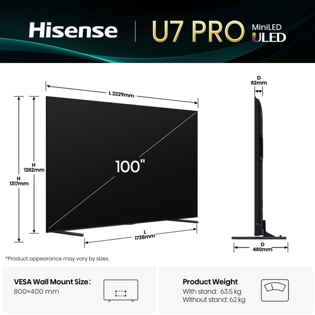 Телевізор HISENSE - 100U7Q PRO - Фото 2 Телевізор HISENSE - 100U7Q PRO - зображення 2