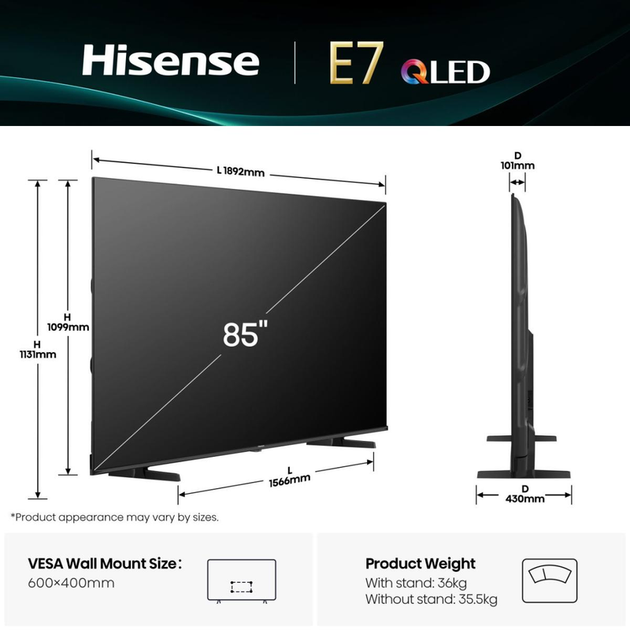 Телевізор HISENSE - 85E7Q - зображення 2
