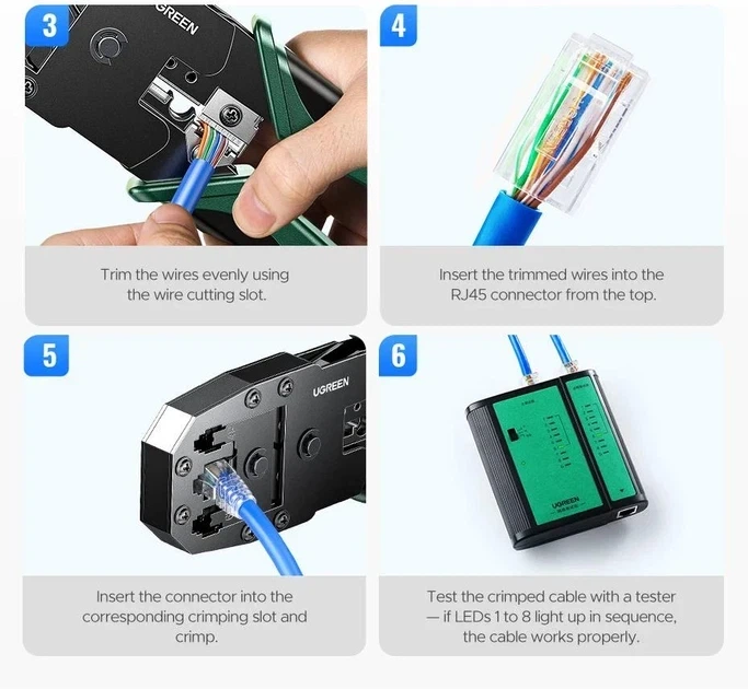 Обтискні кліщі Ugreen кримпер для обтискання конекторів RJ45 RJ12 RJ11 RJ10 RJ9 Green (NW304) - Фото 8 Обтискні кліщі Ugreen кримпер для обтискання конекторів RJ45 RJ12 RJ11 RJ10 RJ9 Green (NW304) - зображення 8