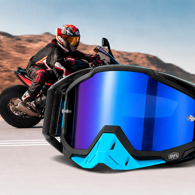 Мото очки 100% C8 Black + Blue для кроссового шлема ветрозащитные солнцезащитные - зображення 5
