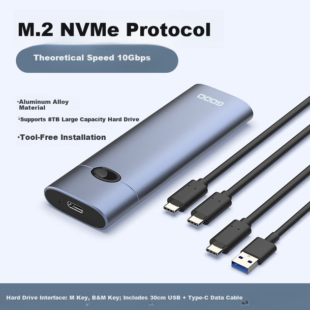 Корпус GODO для M.2 NVMe SSD Type-C 10 Гбит/с, алюминиевый - изображение 9