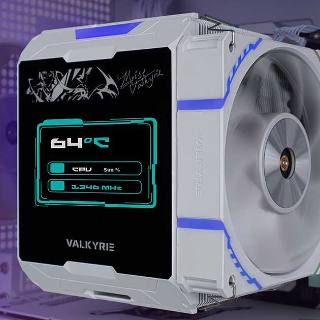 VALKYRIE DX140 VALKYRIE AMD Optimized Edition VK — воздушный кулер для процессора, 8 полностью припаянных тепловых трубок, медное основание, большой экран 4,3 дюйма, совместим с LGA1851 и AM5. - изображение 8