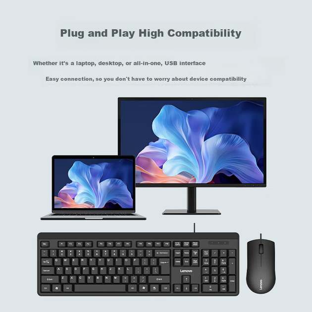 Комплект дротовий Lenovo KM210 USB Black - Фото 5 Комплект дротовий Lenovo KM210 USB Black - зображення 5