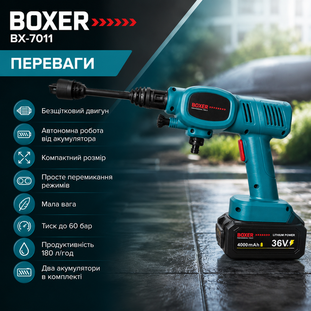 Аккумуляторная мойка высокого давления BOXER BX-7011 - Фото 3 Аккумуляторная мойка высокого давления BOXER BX-7011 - изображение 3