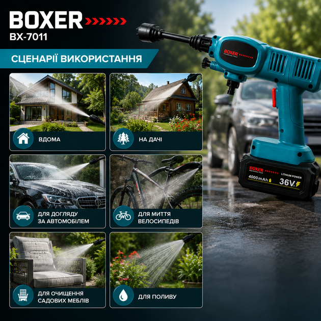 Аккумуляторная мойка высокого давления BOXER BX-7011 - Фото 8 Аккумуляторная мойка высокого давления BOXER BX-7011 - изображение 8