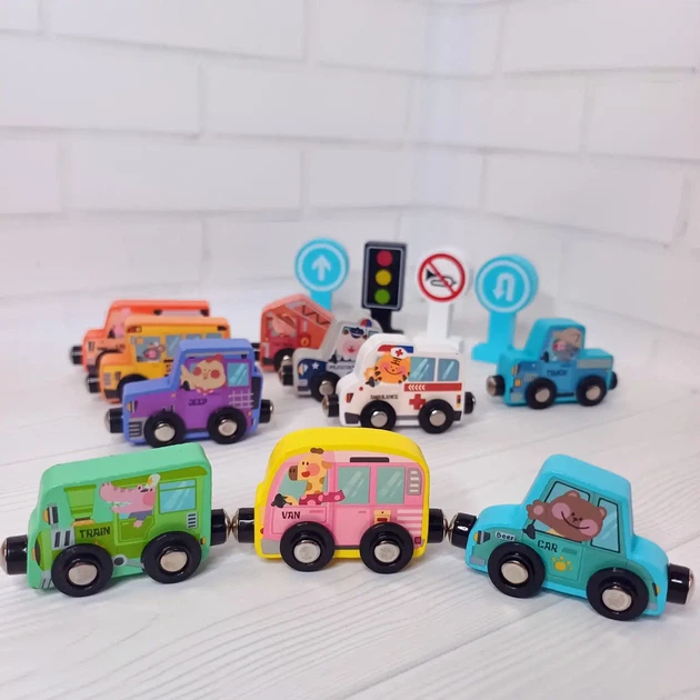 Деревянная игрушка магнитные машинки WToys - Фото 4 Деревянная игрушка магнитные машинки WToys - изображение 4