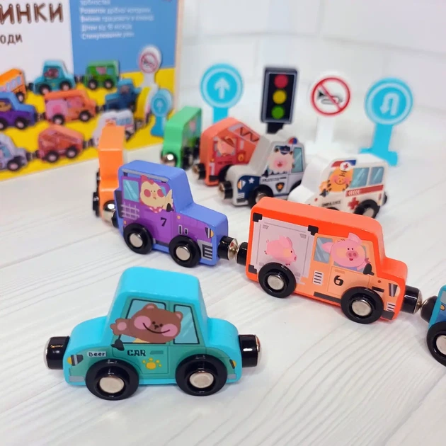Деревянная игрушка магнитные машинки WToys - Фото 5 Деревянная игрушка магнитные машинки WToys - изображение 5