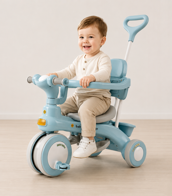 Голубой Трехколесный велосипед Baby Carriage 588 / Велосипед с родительской ручкой и корзиной / Велосипед-коляска - изображение 4