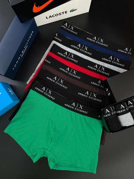 Набір чоловічих трусів 5шт боксери Armani Exchange M-3XL Сині, Червоні, Коричневі, Чорні, Зелені - изображение 2