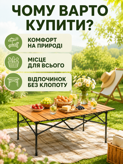 Стол складной туристический алюминиевый коричневый 95х55х50 см с чехлом для пикника, кемпинга и рыбалки (49676021) - изображение 7