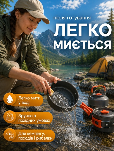 Набор туристической посуды для похода и кемпинга: чайник, кастрюля, сковорода (26276278) - изображение 5
