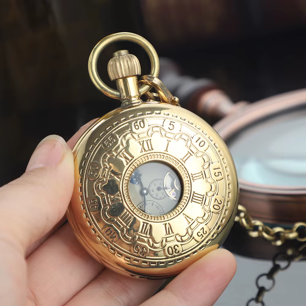 Механические карманные часы Tourbillon Moon Phase в стиле стимпанк с цепочкой (2376) - Фото 2 Механические карманные часы Tourbillon Moon Phase в стиле стимпанк с цепочкой (2376) - изображение 2