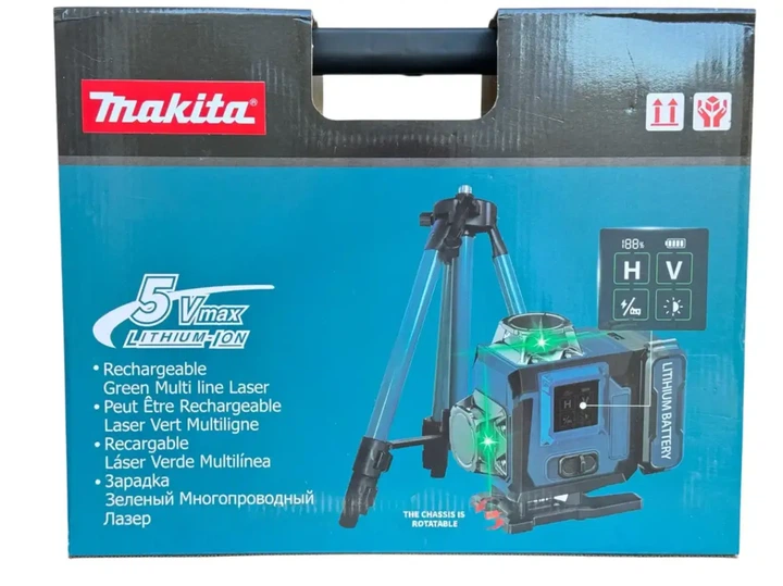 Лазерный самовыравнивающийся уровень Makita SK700GDZ 4D высокоточный аккумуляторный нивелир со штативом в кейсе 16 линий для строительных монтажных и отделочных работ - изображение 7