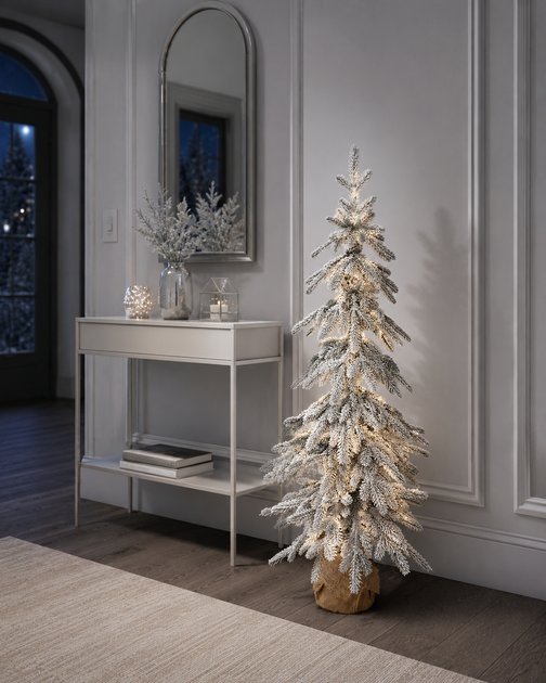 Елка литая заснеженная Forest Elf Snow 140 см узкая в мешковине - изображение 5